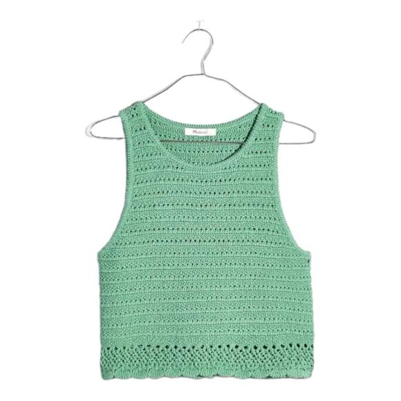 Madewell NWT Kellen Crocheted Crop Sweater Tank with Scalloped Hem, XS Green - Picture 5 of 10